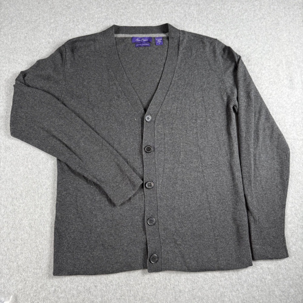 Alan Flusser Cardigan Sweater Small Gray Cotton Cashmere Minimalist Quiet Luxury